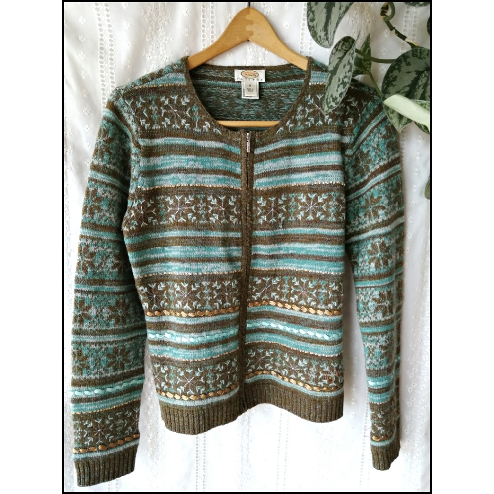 Talbots Embellished Zip Sweater MP